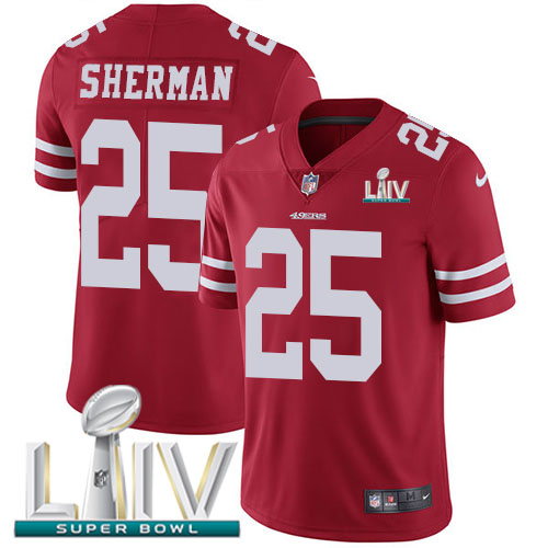 San Francisco 49ers Nike #25 Richard Sherman Red Super Bowl LIV 2020 Team Color Youth Stitched NFL Vapor Untouchable Limited Jersey